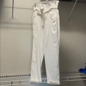 White high waisted paper bag pants